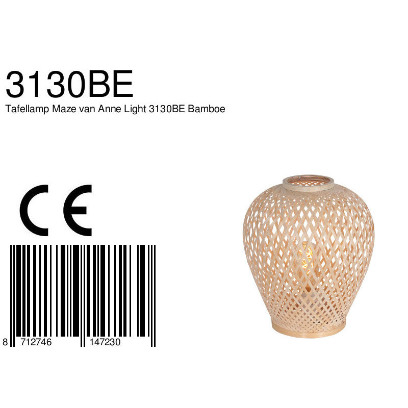 Tafellamp maze 3130be – beige bamboe lamp met rustige sfeer