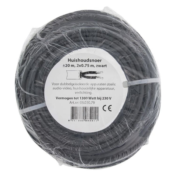 Huishoudsnoer vmvs 2x0.75 zwart      20m