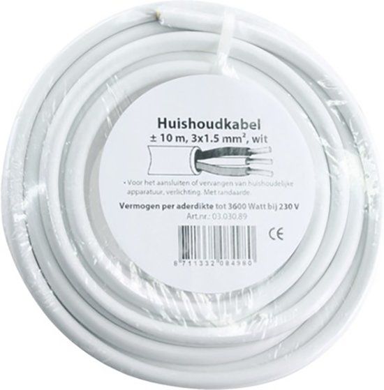Huishoudkabel vmvl 3x1.5 wit         10m