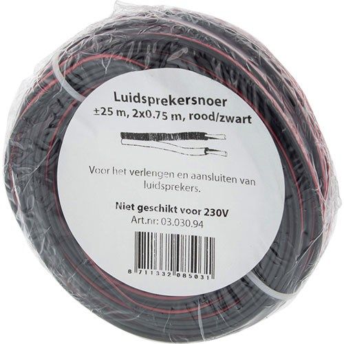 Luidsprekersnoer 2x0.75 rd/zw        25m