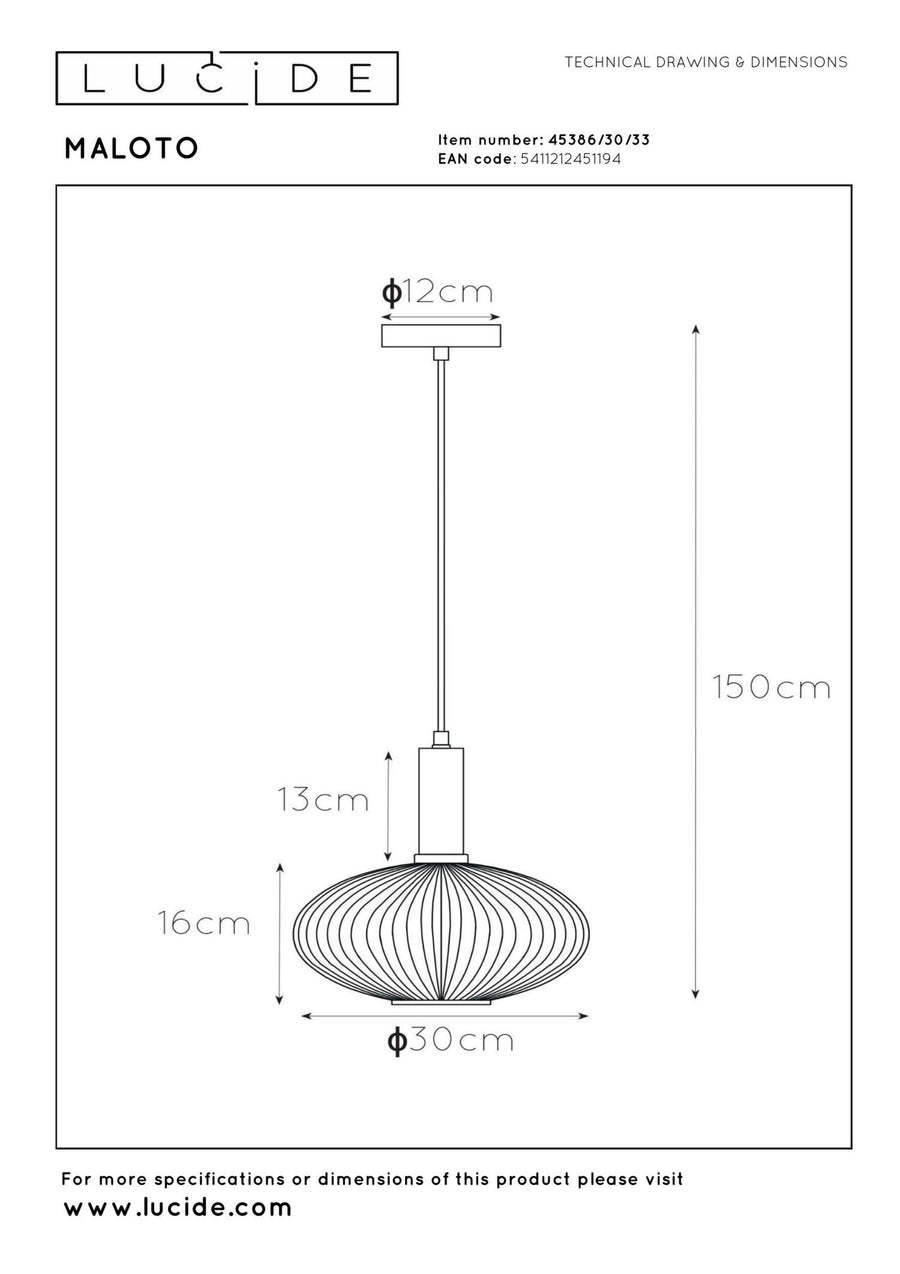 Lucide MALOTO hanglamp Ø 30 cm, E27, groen