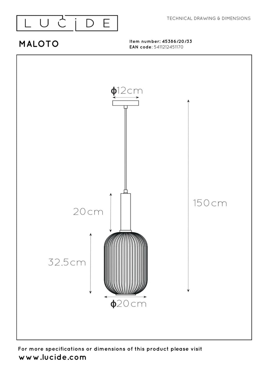 Lucide MALOTO hanglamp Ø 20 cm, E27, groen