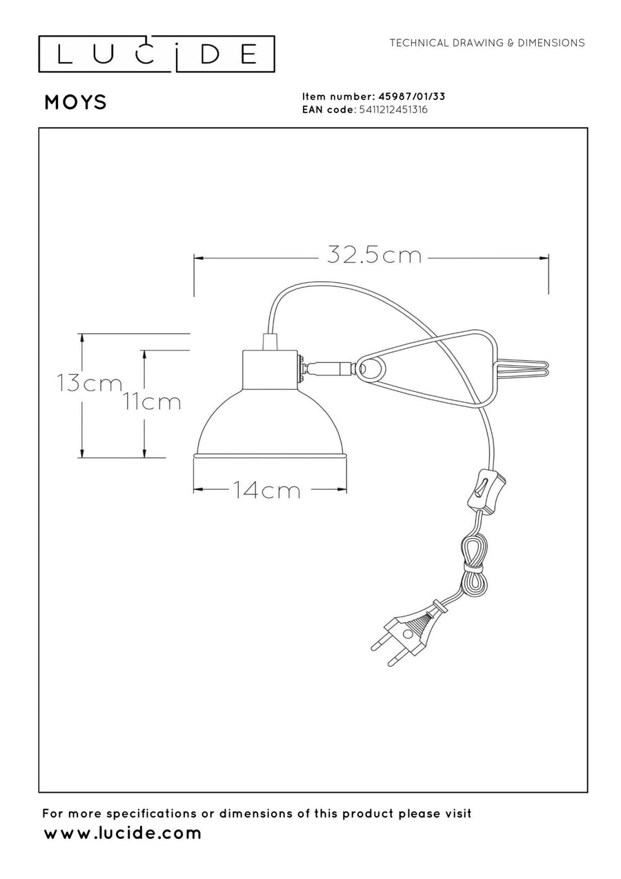 Lucide MOYS klemlamp E27, groen