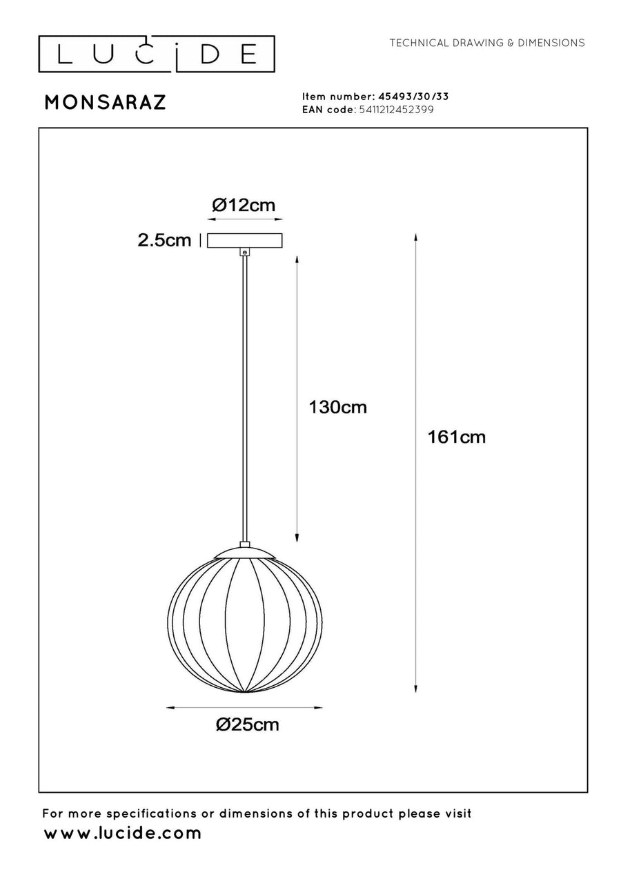 Lucide MONSARAZ hanglamp Ø 25 cm, E27, groen