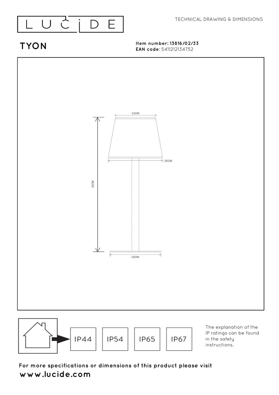 Lucide TYON oplaadbare LED-tafellamp voor binnen en buiten met dimfunctie, 2 W, IP65, groen
