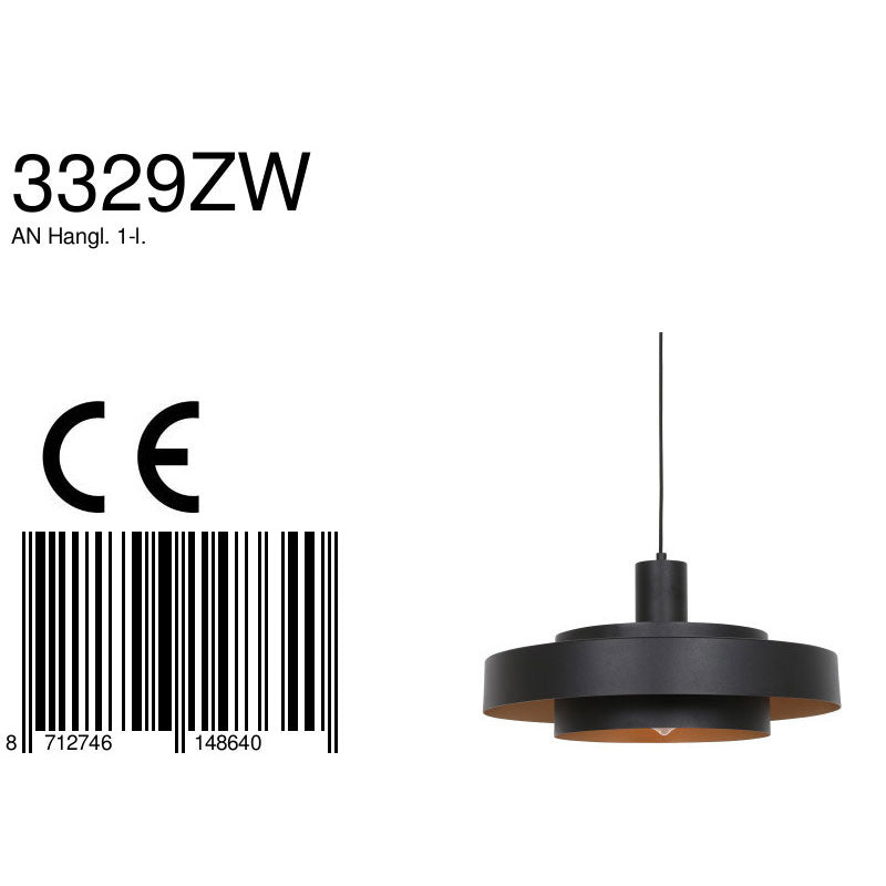 Zwarte hanglamp flinter 3329zw uniek design met luxueuze uitstraling