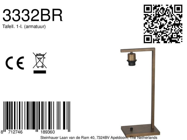 Tafellamp stang 3332br – bronzen metalen lamp zonder kap