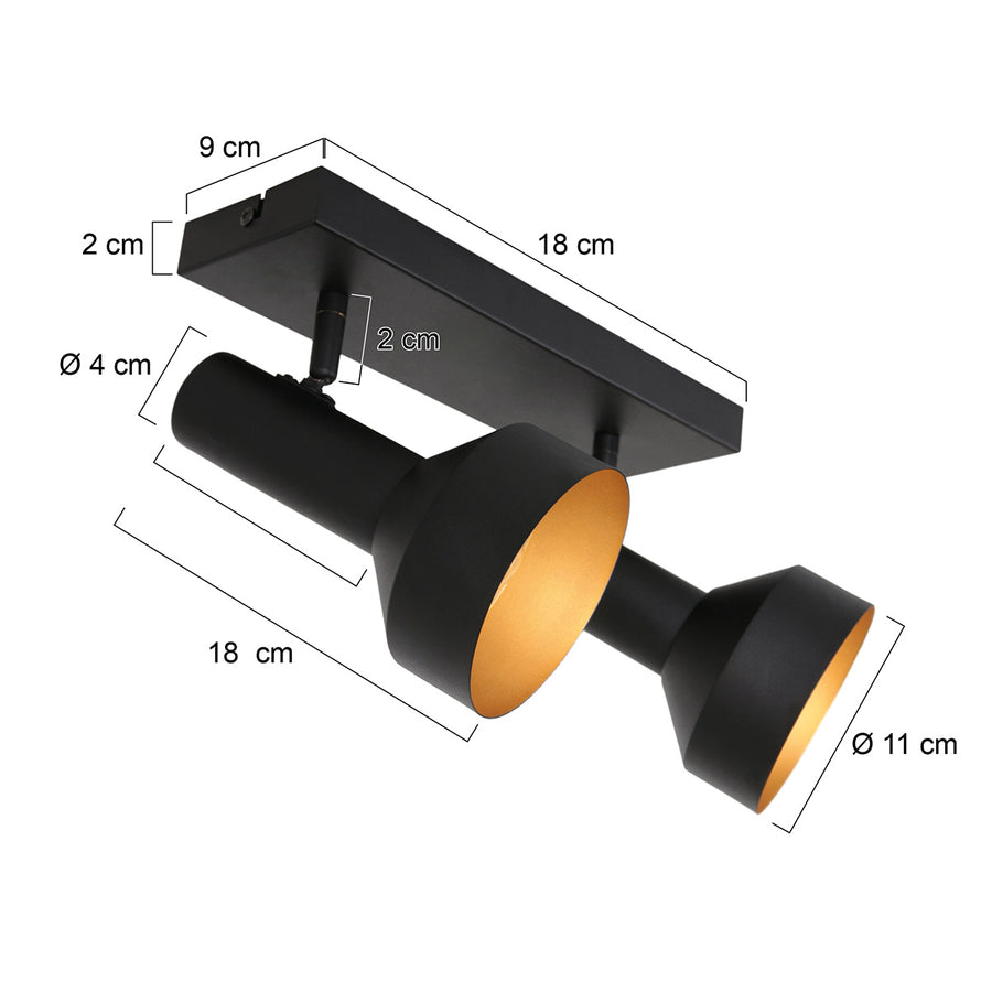 Zwart gouden 2 lichts plafond spot bundle 3336zw