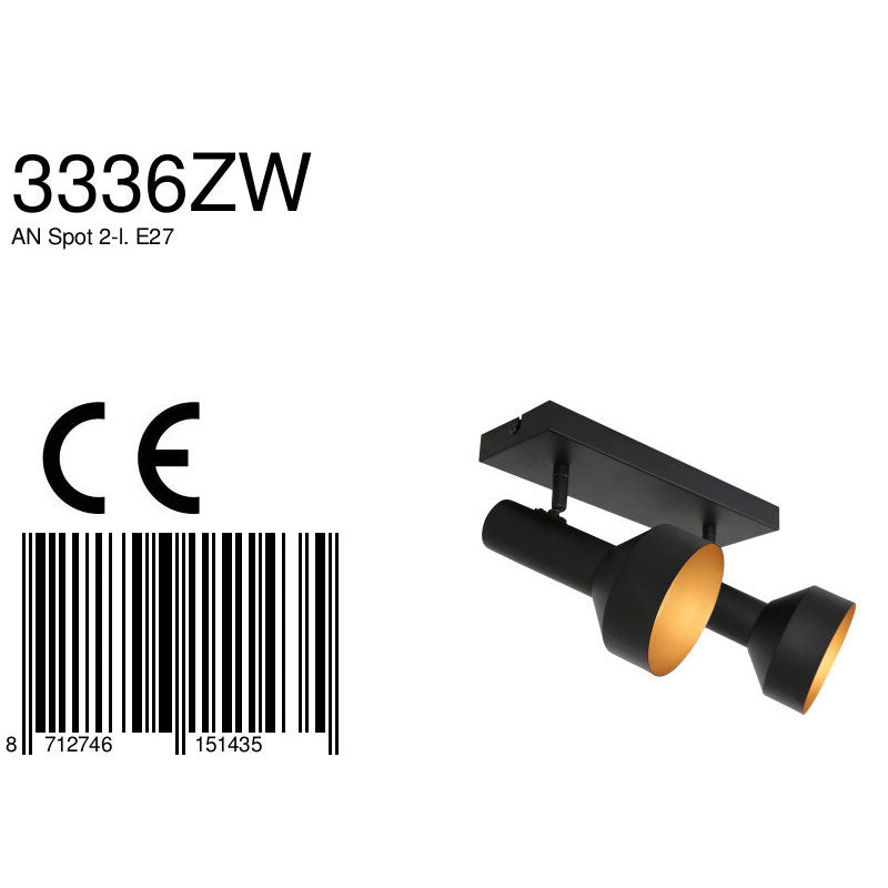Zwart gouden 2 lichts plafond spot bundle 3336zw