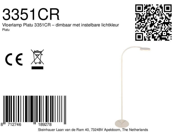 Vloerlamp platu 3351cr – dimbaar met instelbare lichtkleur