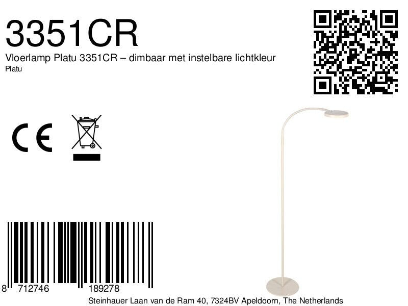 Vloerlamp platu 3351cr – dimbaar met instelbare lichtkleur