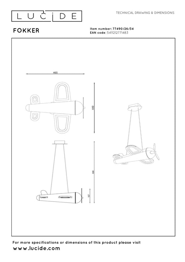 Lucide FOKKER LED-hanglamp 28 W, geel