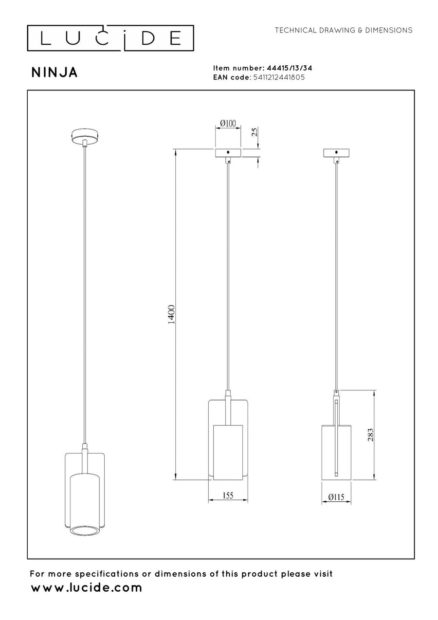 Lucide NINJA hanglamp Ø 11,5 cm, E27, geel