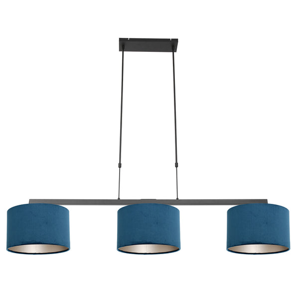 Hanglamp Stang 3464ZW Zwart + Kap Velours Blauw