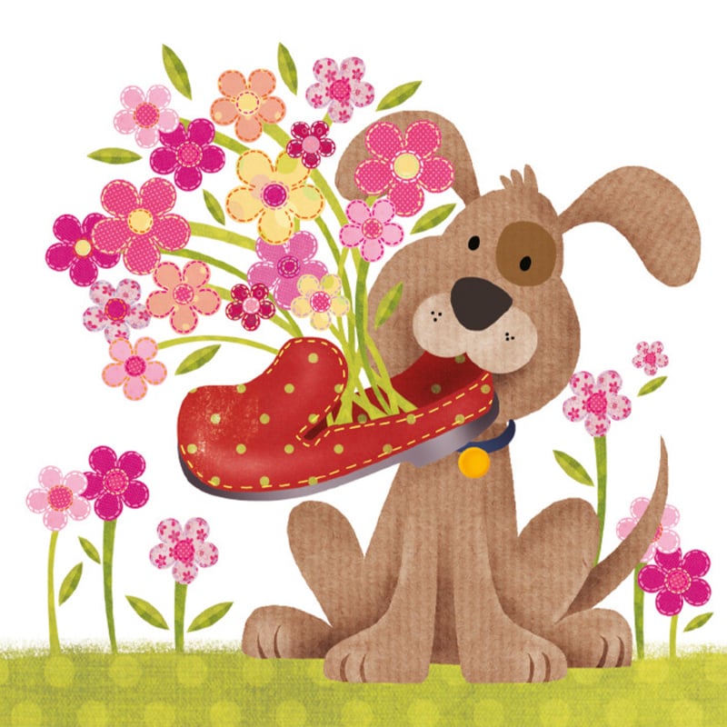 DOG AND FLOWERS