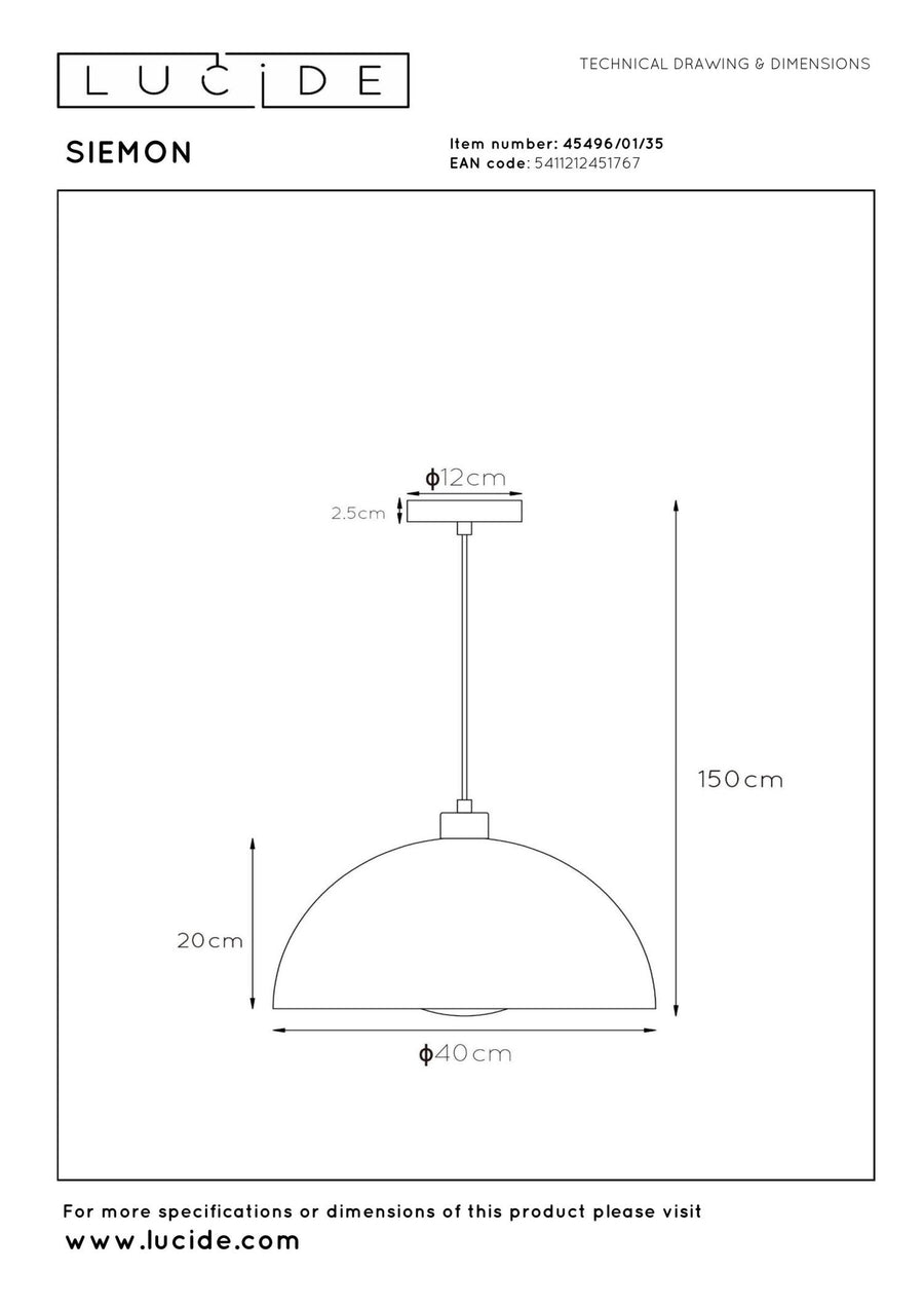 Lucide SIEMON hanglamp Ø 40 cm, E27, blauw