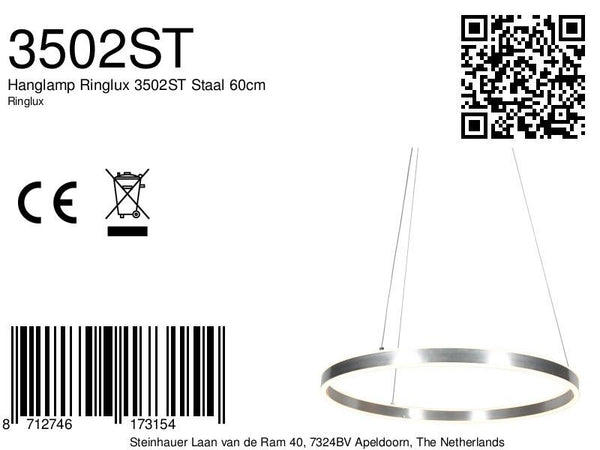 Hanglamp Ringlux 3502ST Staal 60cm