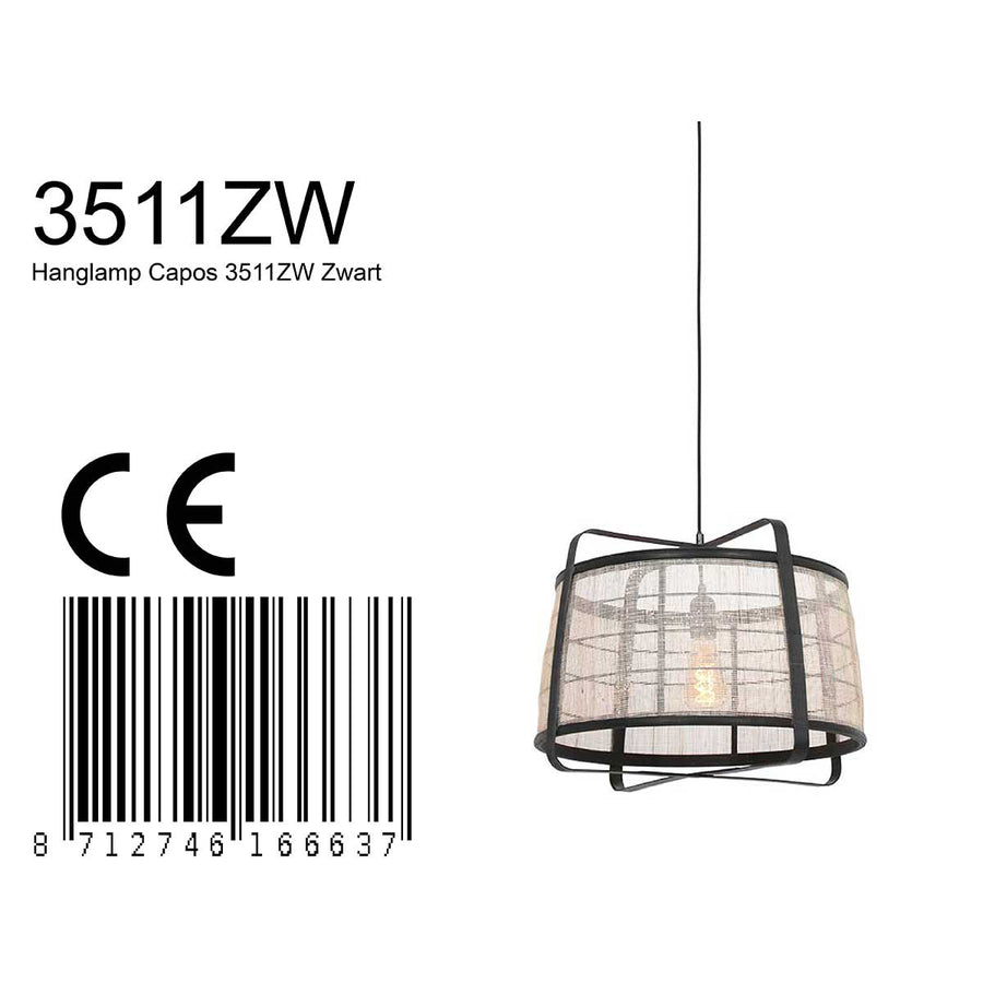 Hanglamp capos 3511zw zwart met jutte e27 fitting