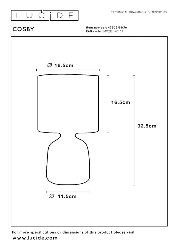 Lucide COSBY tafellamp Ø 16,5 cm, E14, grijs