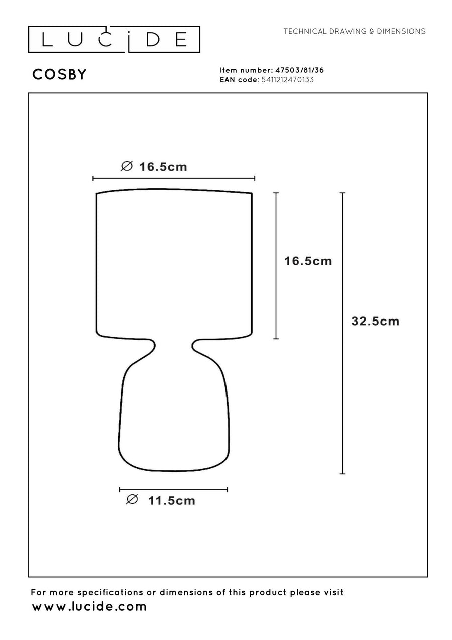 Lucide COSBY tafellamp Ø 16,5 cm, E14, grijs