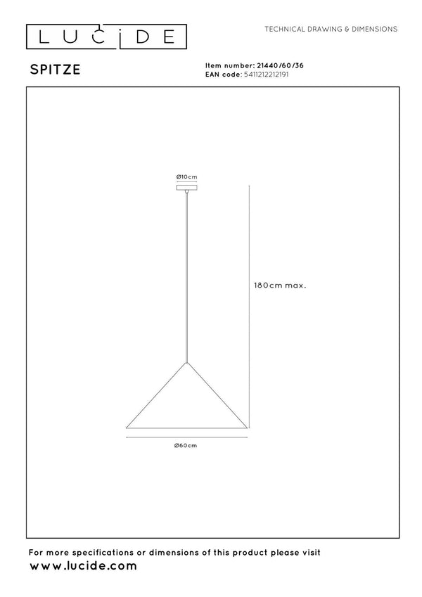 Lucide SPITZE hanglamp Ø 60 cm, E27, grijs
