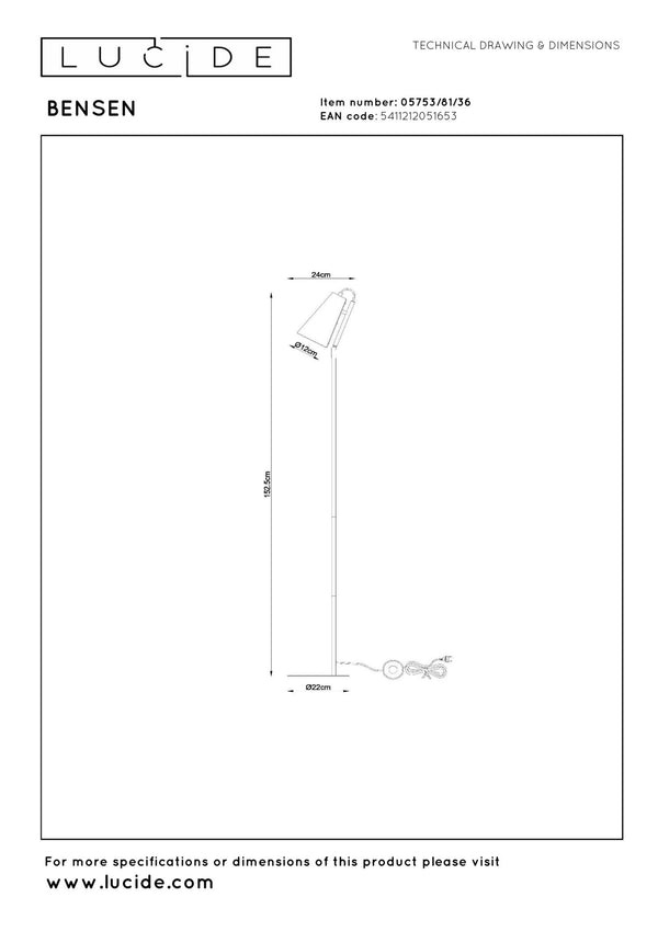 Lucide BENSEN vloerlamp E14, grijs