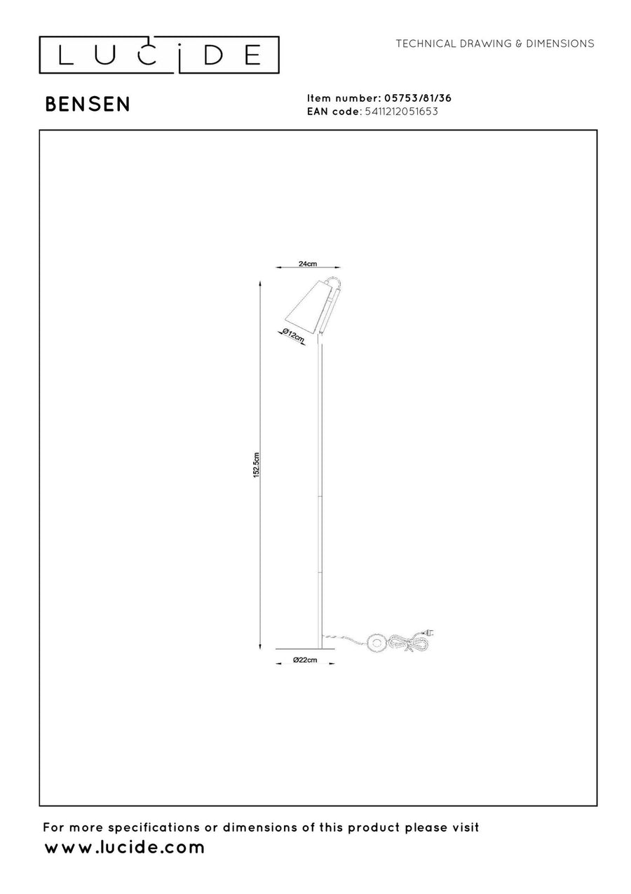 Lucide BENSEN vloerlamp E14, grijs