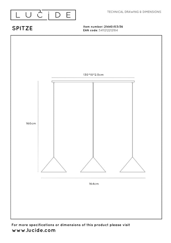 Lucide SPITZE hanglamp 3 × E27, grijs