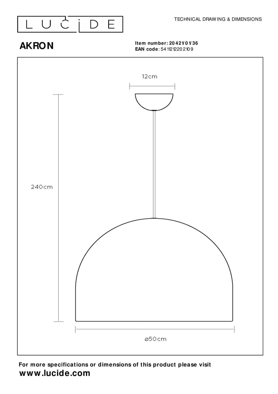 Lucide AKRON hanglamp Ø 50 cm, E27, grijs
