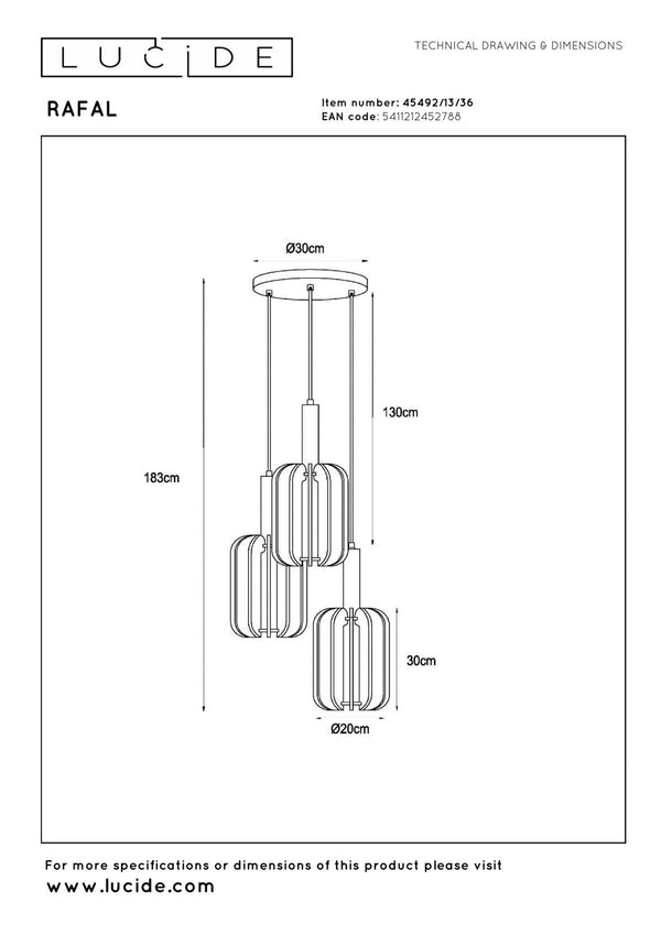 Lucide RAFAL hanglamp Ø 50 cm, 3 × E27, grijs
