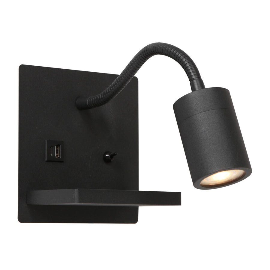 Wandlamp upround 3654zw zwart met draadloze telefoonlader
