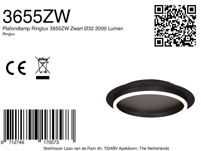 Plafondlamp Ringlux 3655ZW Zwart