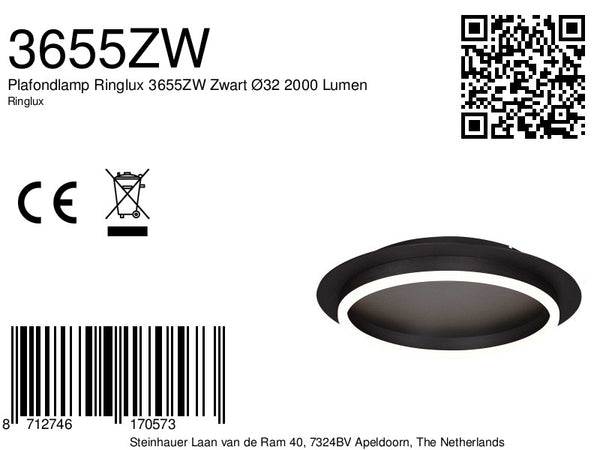 Plafondlamp Ringlux 3655ZW Zwart