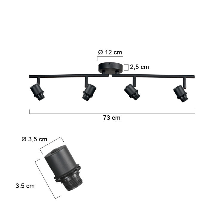 Plafondspot bambus 3668zw zwart 4 lichts zonder kapjes