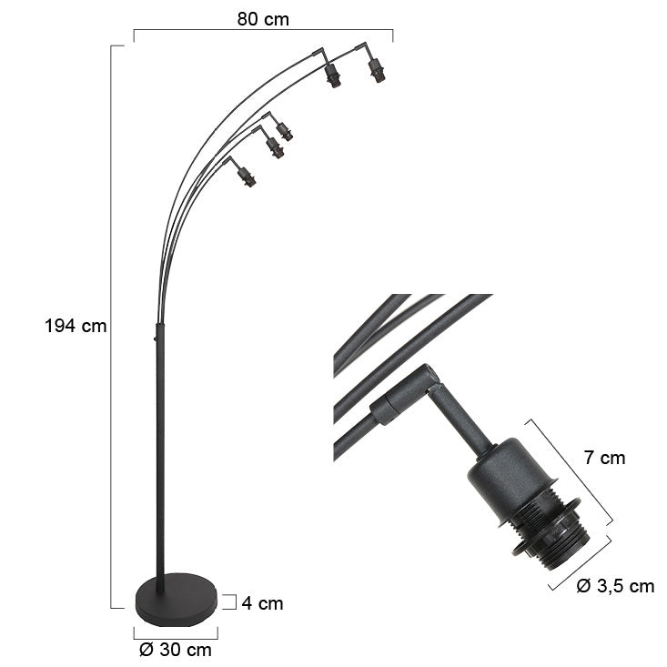 Vloerlamp bambus 3671zw zwart 5 lichts zonder kapjes