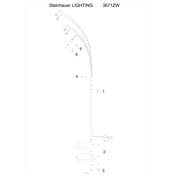 Vloerlamp bambus 3671zw zwart 5 lichts zonder kapjes