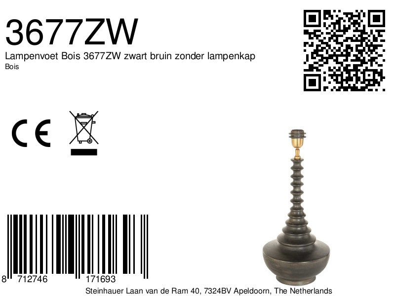 Lampenvoet bois 3677zw zwart bruin zonder lampenkap
