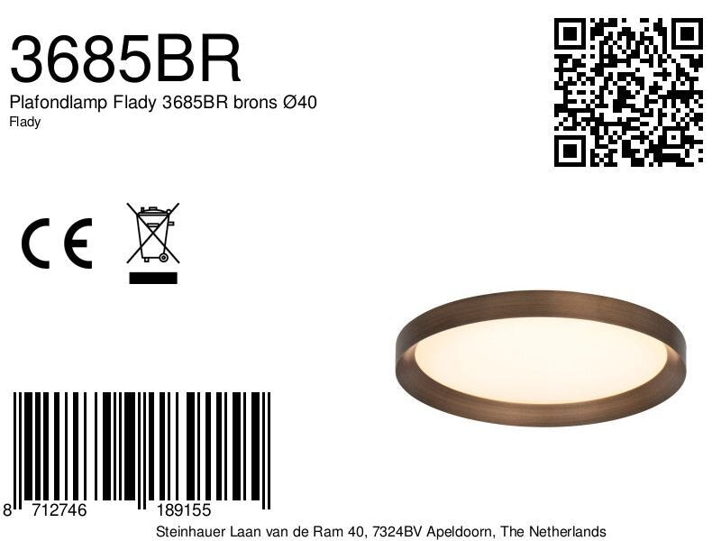 Plafondlamp flady 3685br bronzen led lamp ø40 cm met uplight