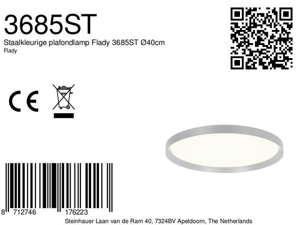 Plafondlamp flady 3685st stalen led lamp ø40 cm met uplight