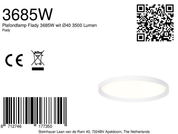 Plafondlamp flady 3685w witte led lamp ø40 cm met uplight