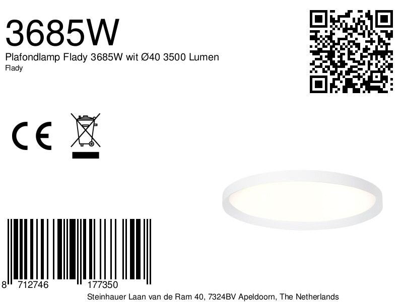 Plafondlamp flady 3685w witte led lamp ø40 cm met uplight