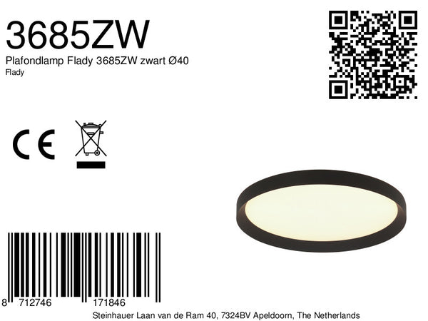 Plafondlamp Flady 3685ZW zwart Ø40