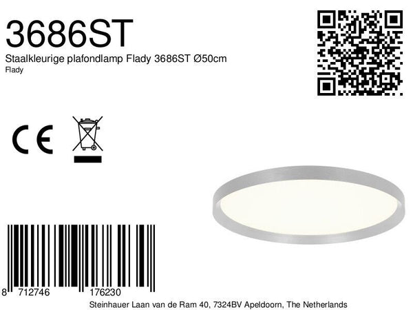 Plafondlamp flady 3686st stalen led lamp ø50 cm met uplight