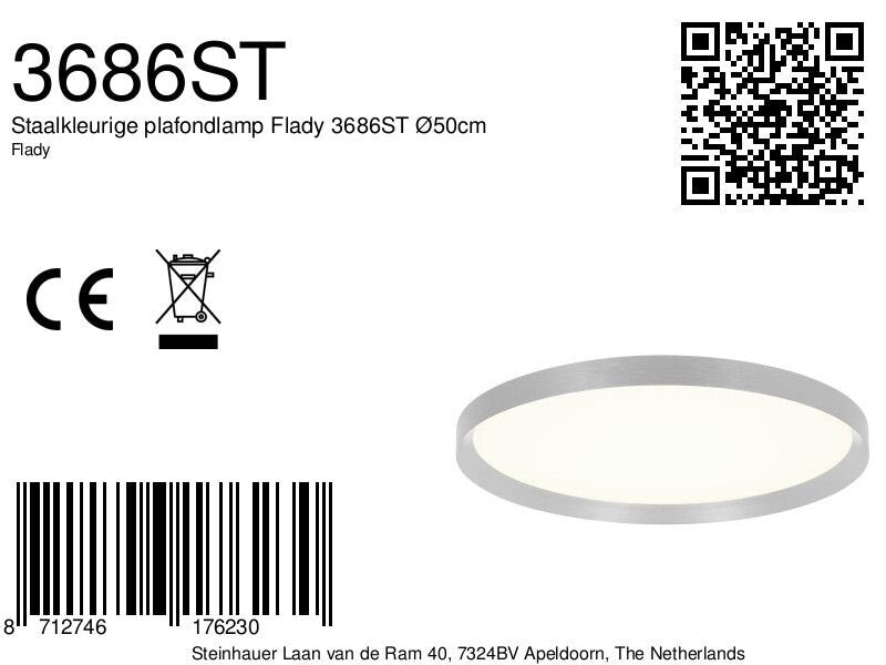 Plafondlamp flady 3686st stalen led lamp ø50 cm met uplight