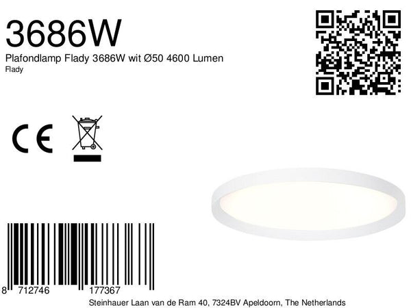 Plafondlamp flady 3686w witte led lamp ø50 cm met uplight
