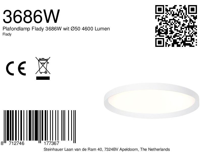 Plafondlamp flady 3686w witte led lamp ø50 cm met uplight