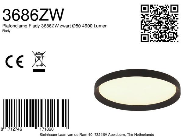 Plafondlamp Flady 3686ZW zwart Ø50 4600 Lumen