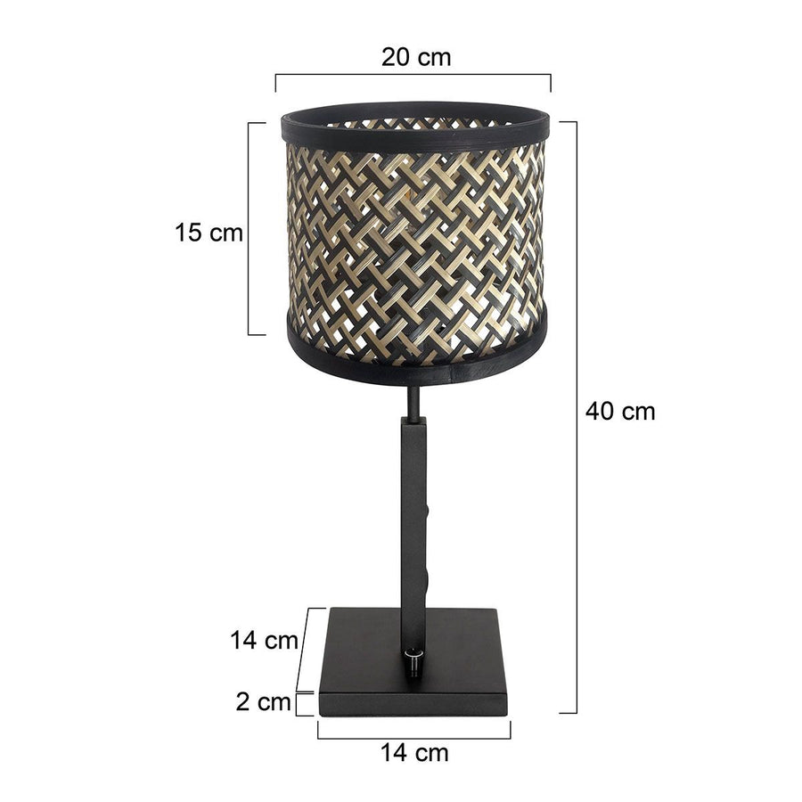 Zwarte tafellamp Stang 3707ZW met draai schakelaar en naturel met zwart bamboe kap