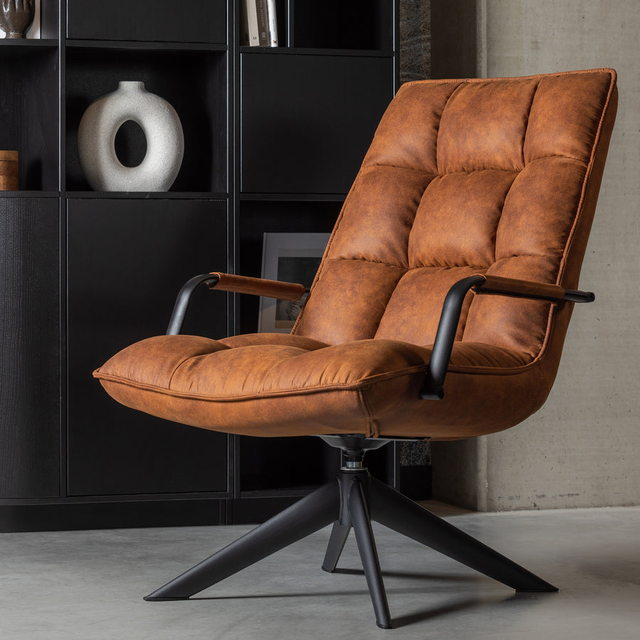 Jouke draaifauteuil met armleuning leerlook cognac