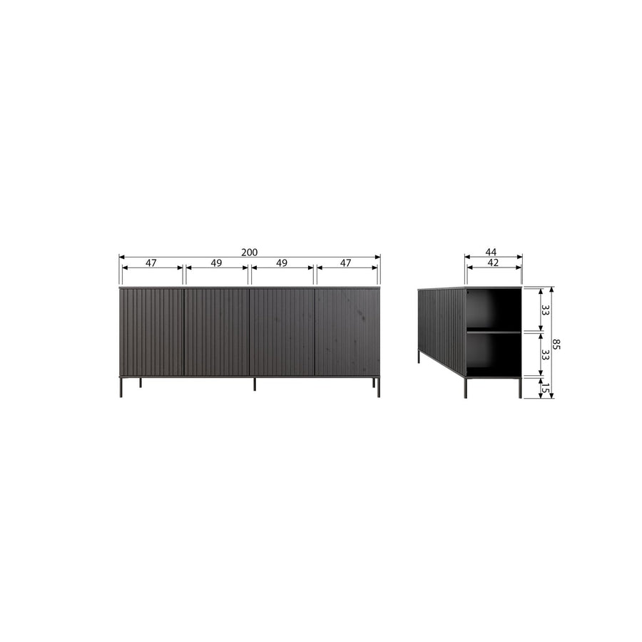 NEW GRAVURE DRESSOIR 200 CM GRENEN ZWART [fsc]